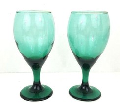 Vintage Libbey Wine Glasses Set Of 2 Teardrop Juniper Green 8 Oz - £14.18 GBP