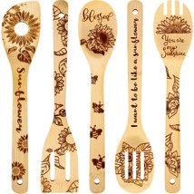 5 Pieces Sunflower Wooden Spoons Set Burned Cooking Utensil Spoon Sunflo... - $18.99