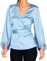allbrand365 designer Womens Belted Wrap Top,Blue Seashore,Large - $39.60