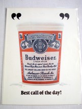 1979 Color Ad Budweiser Lager Beer Best Call of the Day! - $8.99