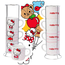 Sanrio Hello Kitty 4pc Ceramic Mug Set - Stackable &amp; Microwave Safe #KittyLove - £27.11 GBP