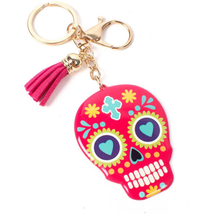 Red Sugar Skull Tassel Keychain KeyRing Bag Charm - £10.98 GBP