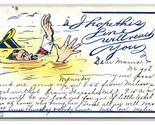Fumetto Drowning Man Hopes Linea Volontà Portata You 1905 Udb Cartolina S2 - $6.10