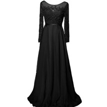 Kivary Sheer Long Sleeves A Line Plus Size Prom Dresses Beaded Evening Gowns Bla - £118.72 GBP