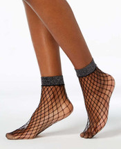 allbrand365 designer Womens Shimmer Fishnet Ankle Socks One Size Black - $10.35