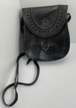Unique Hand Tooled Black Leather 9 By 7.5” Long Strap Great Condition Purse - £18.37 GBP