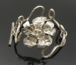 925 Sterling Silver - Vintage Mother Of Pearl Flower Chain Bracelet - BT8249 - £92.14 GBP