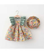 Baby Girl Flowered Butterfly Sleeve Dress With Matching Hat - $33.99