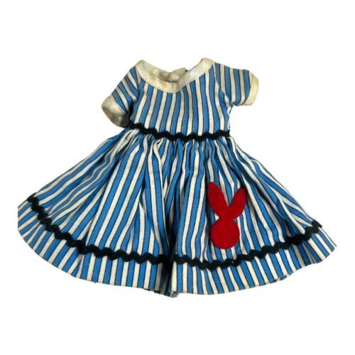 Primary image for Vintage Handmade Barbie Blue White Striped Mod Dress Red Bunny Easter Dance