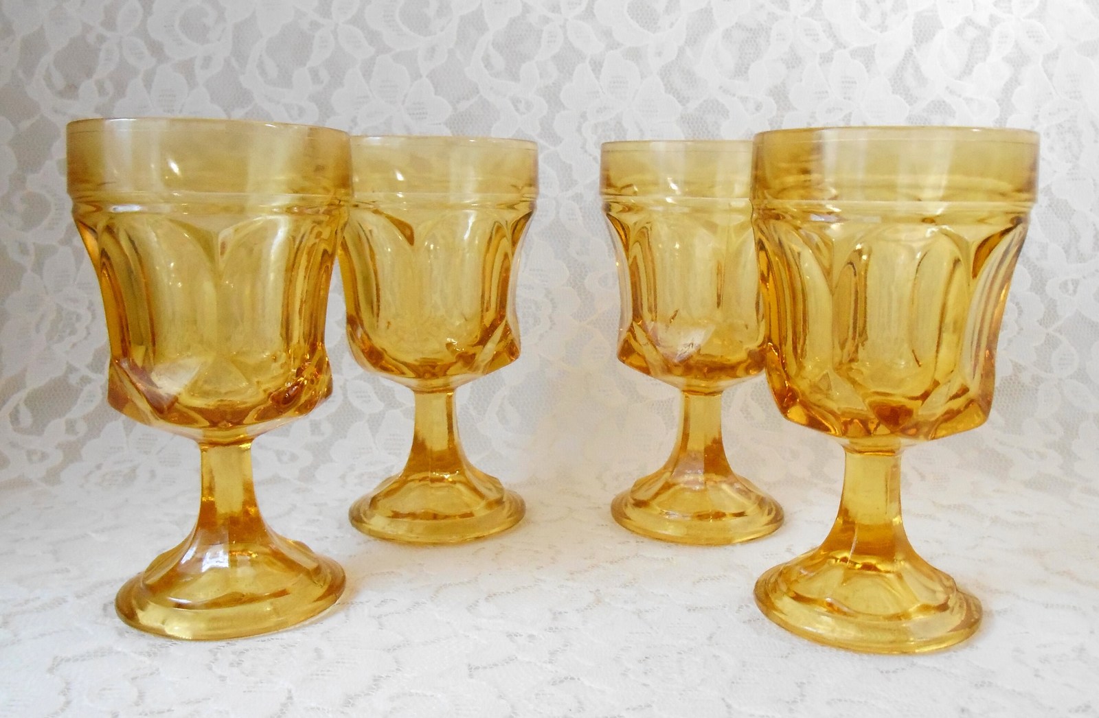 Vintage Anchor Hocking Glasses Wine Goblets in Fairfield Pattern 4 Ounce, Amber  - $24.00