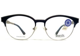 Iconik Eyeglasses Frames Helen C01 Blue Silver Round Horn Rim 52-16-140 - £37.07 GBP