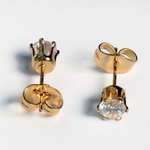 Solid 925 Gold  Plated  Screw Back Studs Earrings 6MM Cubic Zirconia  Un... - $15.83