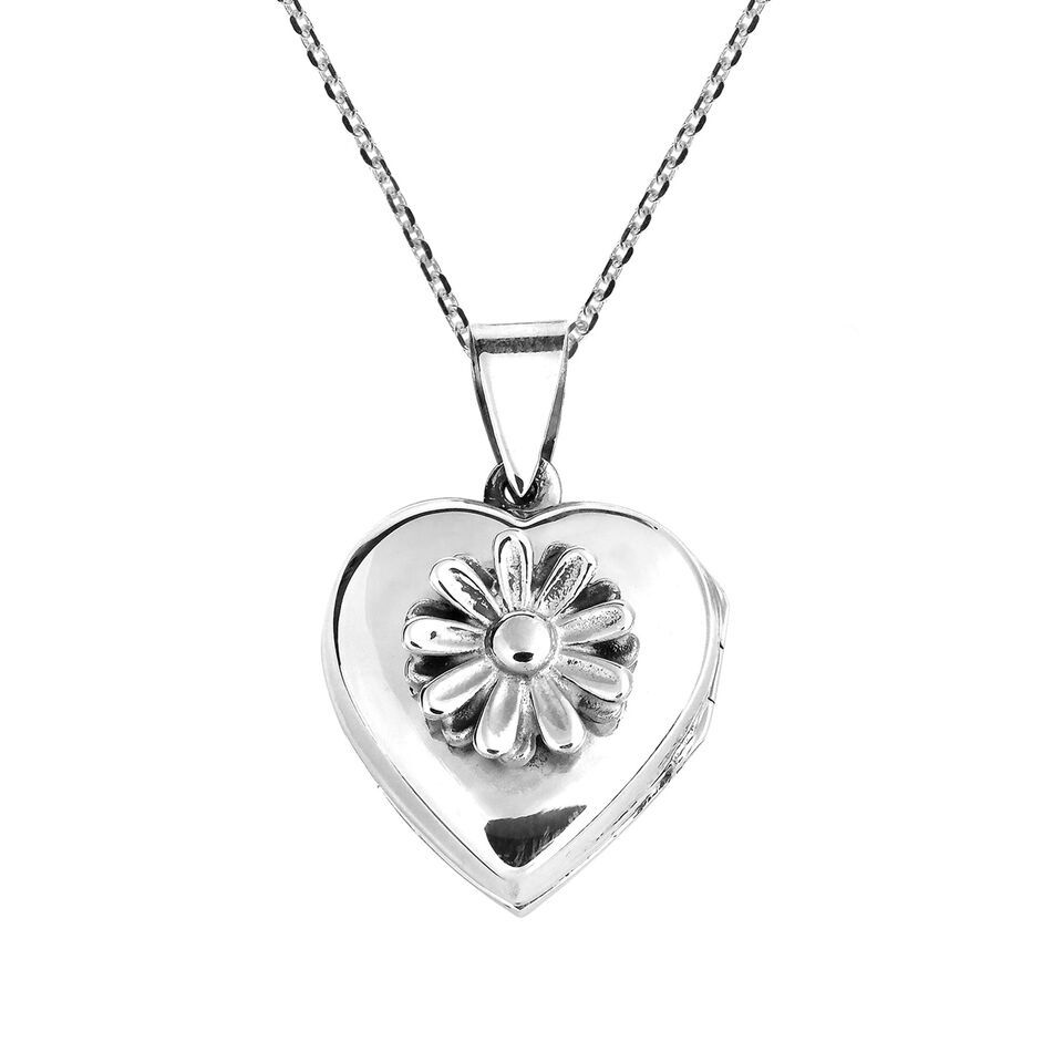 Primary image for Daisy in Full Bloom Heart Pendant Locket Sterling Silver .925 Cable Necklace