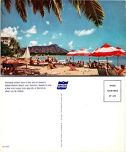 Hawaii Waikiki Beach Honolulu Ocean Mountains Umbrellas Boats Vintage Postcard - £7.40 GBP