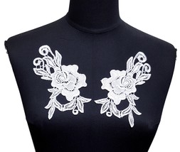 1 pr Flower White Venice Crochet Lace Patch Neckline Collar Motif Applique A204 - $6.99