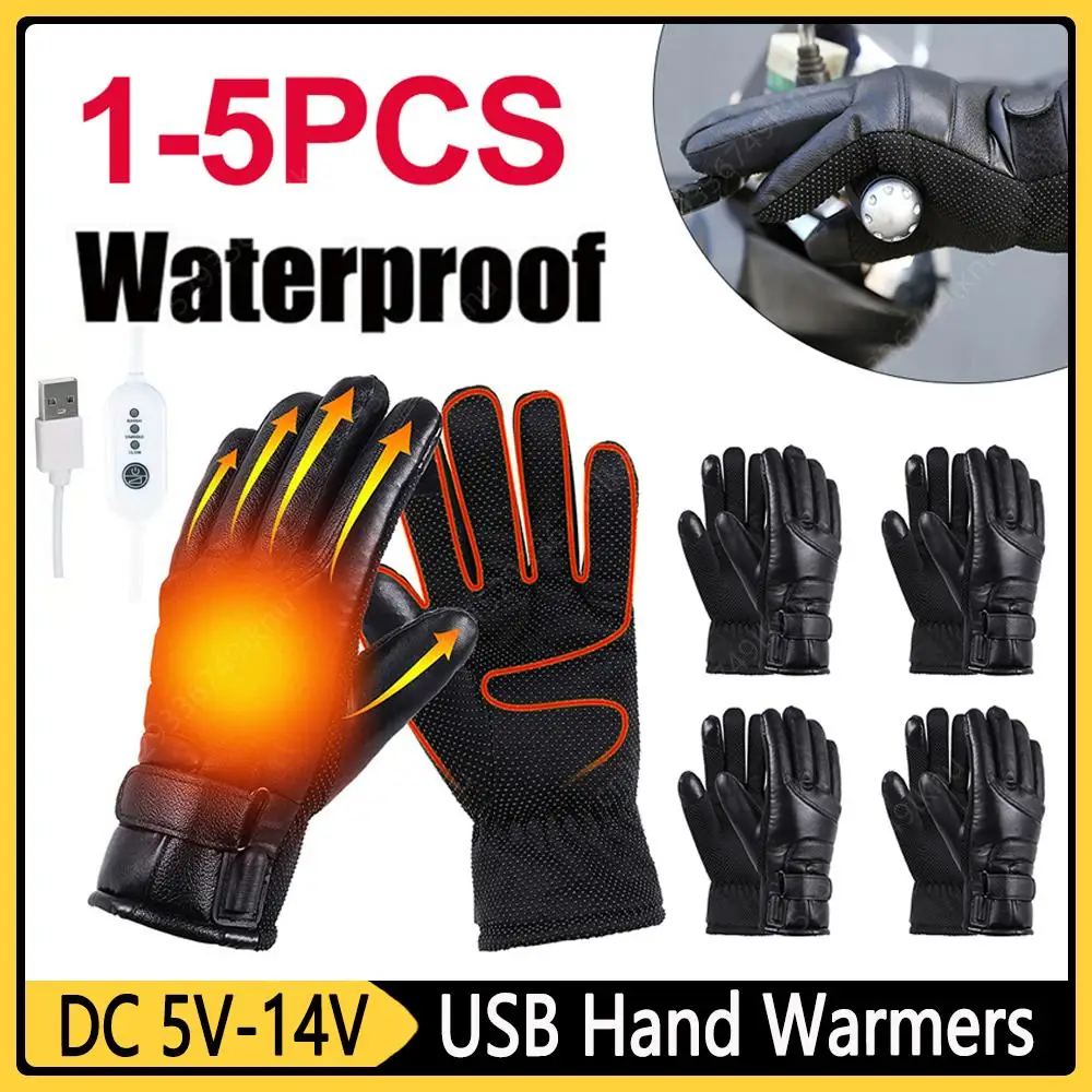 USB Winter Heated Warming Gloves PU Thermal Electric Heated Gloves For - £20.92 GBP+