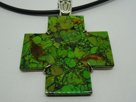 Jay King Mine Finds Green Stone Turquoise Cross Pendant on Cord DTR Sterling 925 - £91.92 GBP