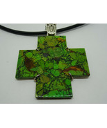 Jay King Mine Finds Green Stone Turquoise Cross Pendant on Cord DTR Ster... - £90.43 GBP