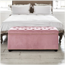 Velvet Upholstered Ottoman Storage Box Bedroom Footstool Blanket Toy Box  - £106.77 GBP