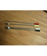 Vintage fondue forks set of 4 red,yellow,black,white 10&quot; long - $6.93