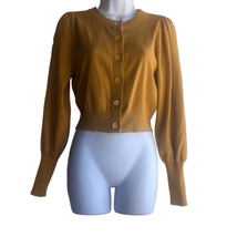 Aritzia Wilfred Women Small Yellow Gold Puff Sleeve Button Down Cardigan Sweater - £26.14 GBP
