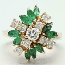 Vintage 3Ct Marquise Cut Emerald &amp; Diamond Cocktail Ring 14K Yellow Gold Finish - £91.57 GBP