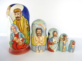 Matryoshka Nesting Doll 7&quot; 5 Pc., Jesus Nativity Hand Made Russian 1065 - £70.89 GBP