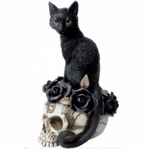 Alchemy Gothic Grimalkin&#39;s Ghost Black Cat Witch&#39;s Familiar Rose Skull Kitty V71 - £36.15 GBP