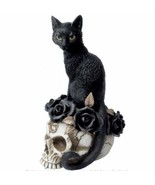 Alchemy Gothic Grimalkin&#39;s Ghost Black Cat Witch&#39;s Familiar Rose Skull K... - £35.35 GBP