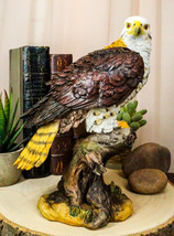 Ebros Wildlife Red Tailed Hawk On Tree Stump Statue Birds Of Prey Figurine 10&quot;H - £25.94 GBP