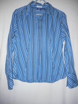 Blue White Black Striped Size L Striped Blouse top DCC Missy Stretch - $223.43 MXN