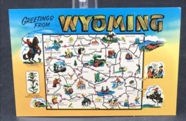 VTG 1960s Greetings From Wyoming WY Illustrated Map Postcard 3.5x5.5 Western - $9.49