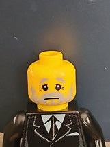 LEGO Minifigure Head Yellow Male Gray Beard Moustache Grandpa Sad Eyes - £1.47 GBP