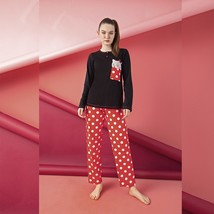 Women’s Junior Cotton Pajama Set 2-piece Cute Printed Spots Cat Sleepwea... - £20.43 GBP