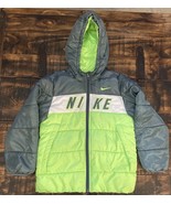 Nike Puffer Jacket Boys Size 7 Full Zip hooded Neon Green Gray - $27.09 CAD