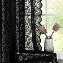 Black Sheer Lace Curtains 84 Inch Vintage Floral Sheer Gothic Curtain Panels For - $47.99