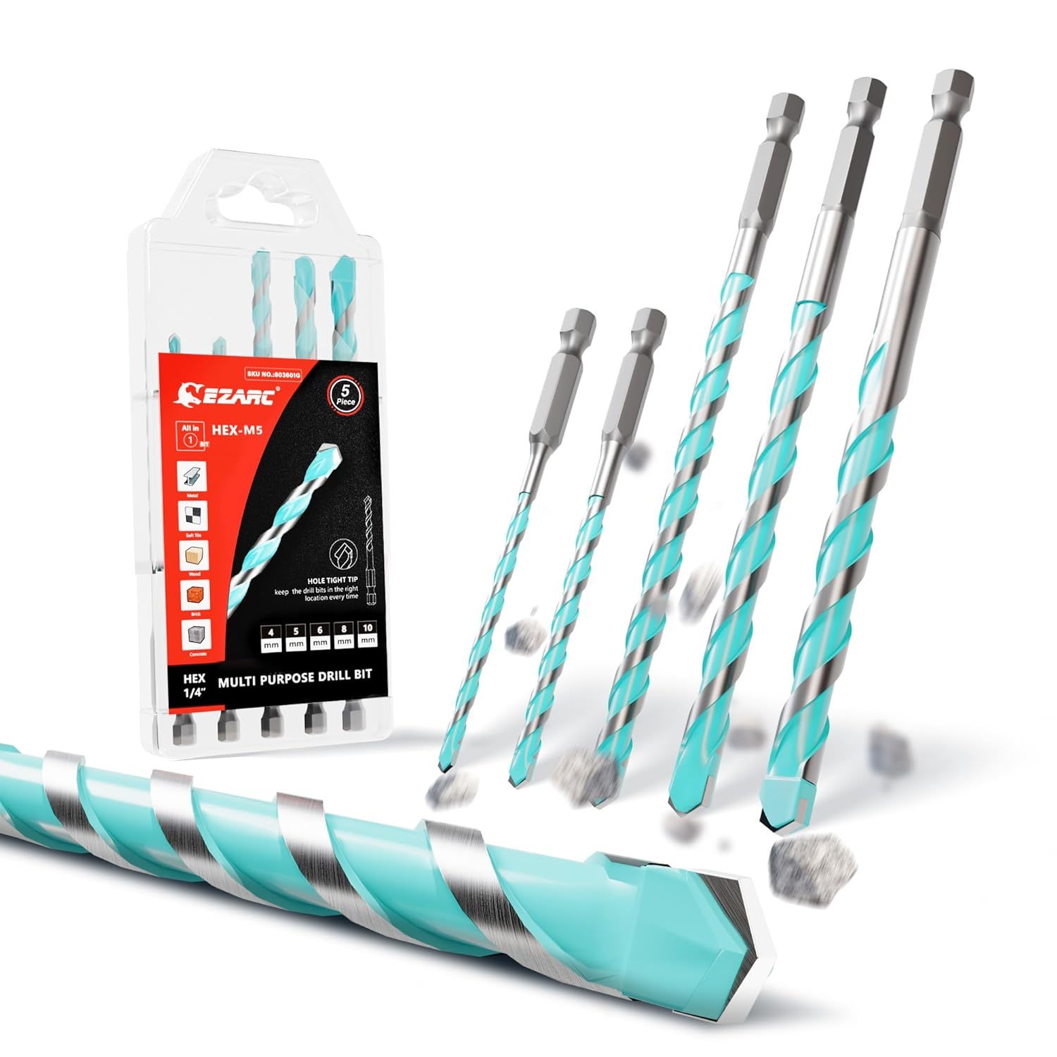 Ezarc 5Pc Masonry Drill Bit Set Concrete Drill Bit Set, Hex Shank Drill,... - $38.98