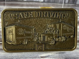 Vintage Jostens Borden Milk Safe Driving Brass Belt Buckle - 20 Years - $14.50