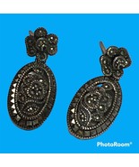 Vintage 925 Sterling Silver Marcasite Cubic Zirconia Dangle Drop Earring... - $97.24