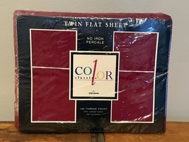 VTG Sealed Westpoint Stevens TWIN No Iron Flat Sheet Burgundy Red Percal... - $13.86