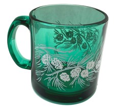 White Pine Cones Mug Christmas Green Glass Coffee up Cocoa Holiday Winter USA - £11.21 GBP