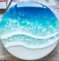 20&quot; Inch Handmade Ocean Waves Round Coffee Table Tops, Resin River Home Deco Art - £423.37 GBP