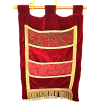 Hanging Organizer  4 Tiers Burgundy Brocade Red Velvet Gold Braid Hanger... - £11.01 GBP