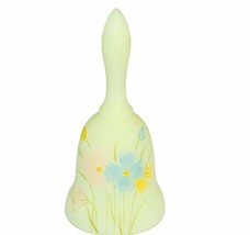 Fenton art glass figurine bell custard vaseline floral signed flower stevens vtg - £27.69 GBP