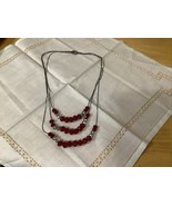 Three Strand Garnet &amp; Crystal Bead Necklace  - $17.82 CAD