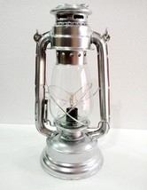 Electric Vintage Stable Silver Lantern Lamp with Blown Glass Chimney - $34.71