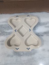 Roseville Friendship Pottery Muffin Pan Mold Heart Diamond Blue Petals Ohio Usa - £11.85 GBP