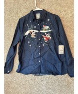 2021 Disney Parks Christmas Denim Jean Button Long Sleeve Shirt Mickey S... - $1,254.26 MXN