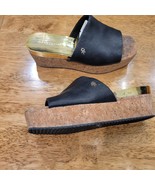 Donna Karan New York Deena Metallic Leather Slides Square Toe Cork Platf... - $42.44 CAD