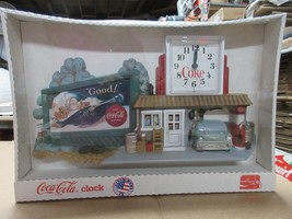 Vintage 90s Coca Cola Gas Station Hanging Wall Clock Sign Advertisement C24 - £114.50 GBP